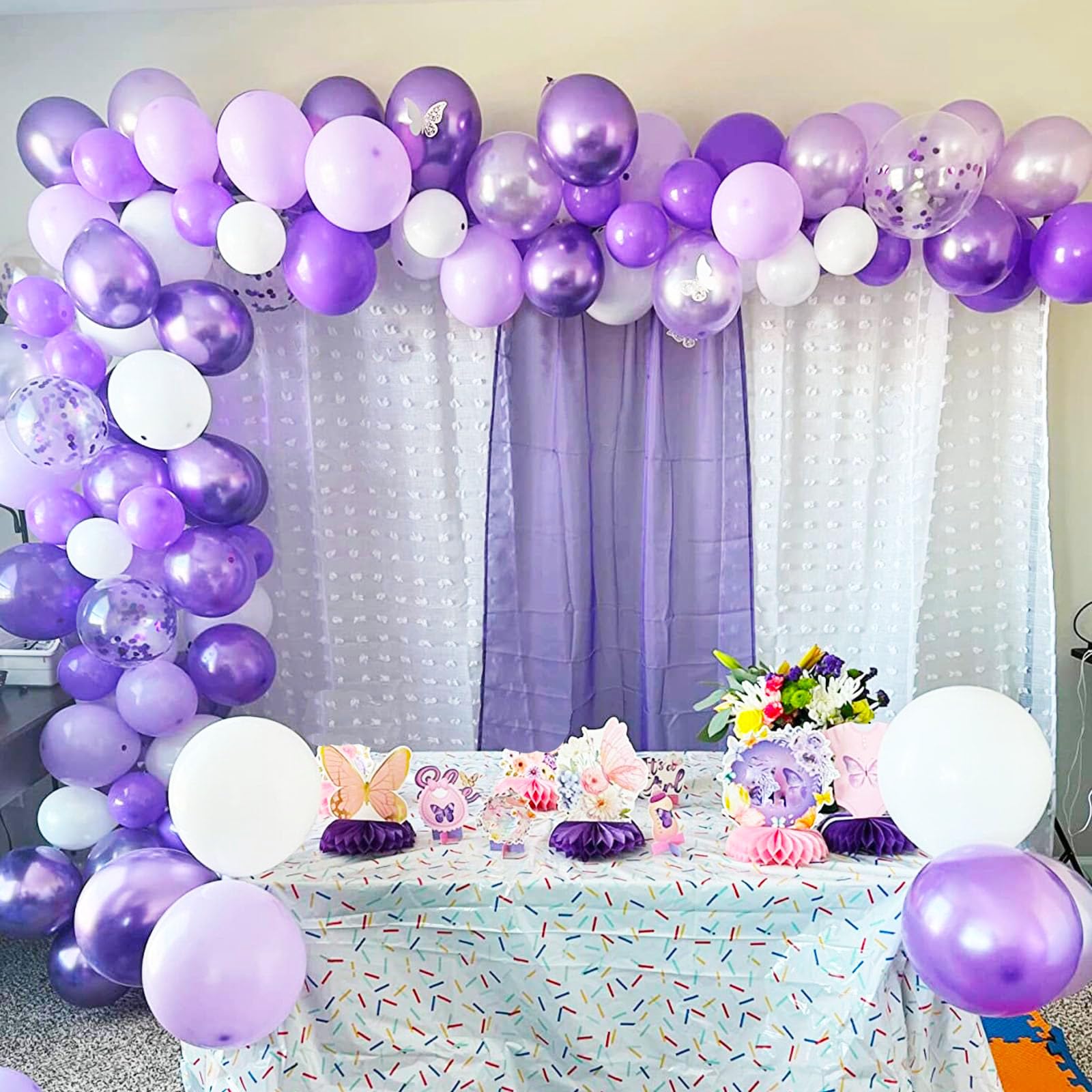 Lavender Purple Balloons, 60 Pcs 12inch Purple Metallic Balloons Lavender Light Purple Lilac Balloons Confetti Balloons with Purple Ribbons Set for Birthday Bridal Shower Wedding Party Decorations