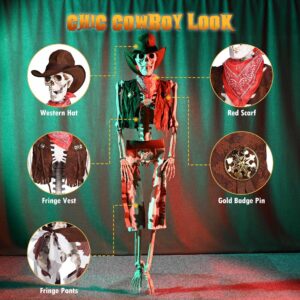 AW Pirate Life Size Skeleton Poseable, Full Size Western Cowboy Skeleton 5.4 Ft Plastic for Halloween Party Outdoor Patio Decorations Haunted House Props 2024