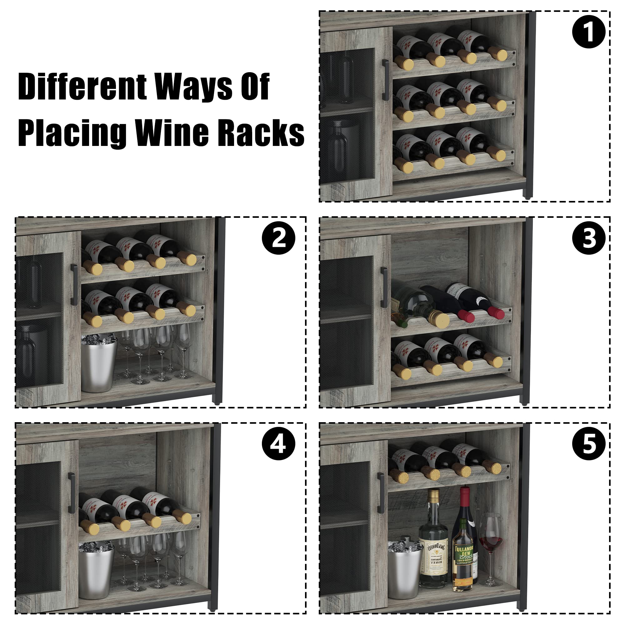 GAOMON Wine Bar Cabinet with Detachable Wine Rack, Bar Rack Cabinet with Glass Holder and 1 Drawer, Mesh Door, Small Sideboard and Buffet Cabinet for Liquor and Glasses