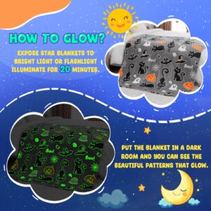 Halloween Decorations Gifts for Girls Boys Toys - Glow in The Dark Halloween Blanket Costumes for Kids 3 4 5 6 7 8 9 10 11 12 13 Years Old - Ghost Blanket with Boo Pumpkin Cat Bat Halloween Decor