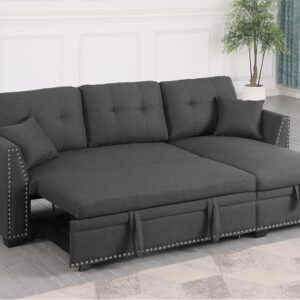 BEEY Convertible Sleeper Sofa Bed, 82" Small Sectional Sofa with Storage Chaise for Small Spaces, L Shaped Couch with Pull Out Bed for Bedroom, Living Room (Dark_Grey)