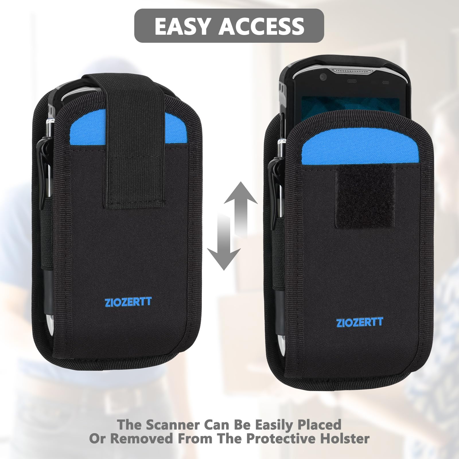 Scanner Holster Compatible with Zebra TC77, TC70,TC70x,TC72,TC75x,TC75,MC67,M60,Handheld Barcode Scanner Holder Case,Server Pouch with Metal Belt Clip and Pen Holder,Black-Blue