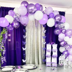 Lavender Purple Balloons, 60 Pcs 12inch Purple Metallic Balloons Lavender Light Purple Lilac Balloons Confetti Balloons with Purple Ribbons Set for Birthday Bridal Shower Wedding Party Decorations