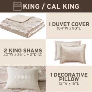 Intelligent Design King Duvet Cover Set, Velvet King Duvet Set, Luxury Diamond Quilting, Lustrous Duvet Cover, Fluffy Duvet Cover, Decor Pillow & 2 Shams, 4 Pieces, Felicia King/Cal King, Champagne