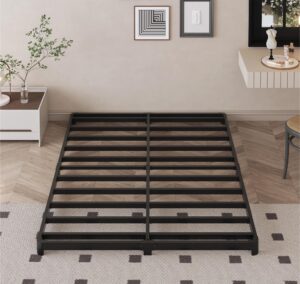 likelalaso 3 inch low full size bed frame with rounded corner, heavy duty metal, easy assembly, noise free, black