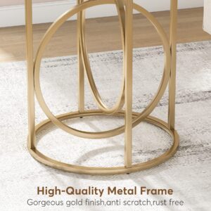 Tribesigns Round Gold End Table - Set of 2, Faux Marble Side Table w/O-Shaped Metal Base, 20" Wide Tabletop, White and Gold Accent Table Small Round Nightstand for Living Room, Bedroom, Small Spaces