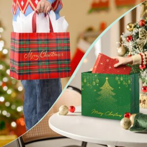 YANGTE 2 Pack 13" Large Christmas Gift Bags with Tissue Paper, Reusable Non-Woven Christmas Bag with Handles for Holiday Presents Wrapping, Christmas Tote Bags for Gifts Wrapping Xmas Party Favors