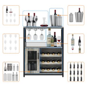 GAOMON Wine Bar Cabinet with Detachable Wine Rack, Bar Rack Cabinet with Glass Holder and 1 Drawer, Mesh Door, Small Sideboard and Buffet Cabinet for Liquor and Glasses