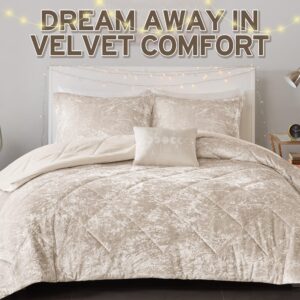 Intelligent Design King Duvet Cover Set, Velvet King Duvet Set, Luxury Diamond Quilting, Lustrous Duvet Cover, Fluffy Duvet Cover, Decor Pillow & 2 Shams, 4 Pieces, Felicia King/Cal King, Champagne