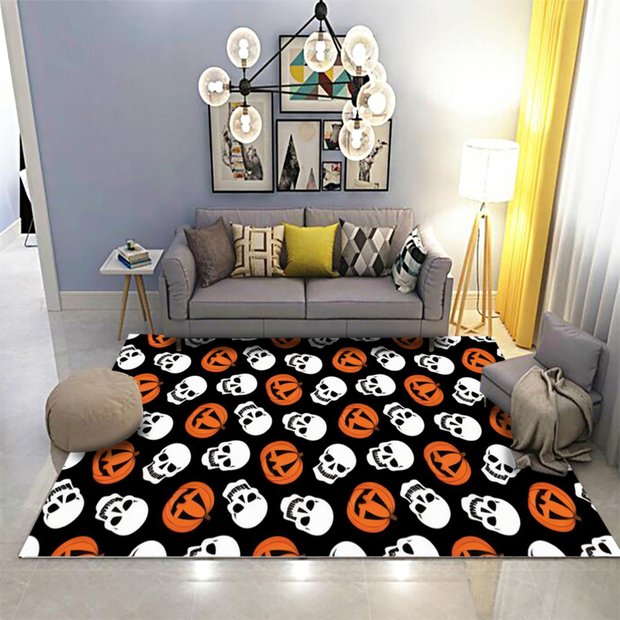 PDENZG Halloween Skull Rug, 3x4ft,Washable Halloween Rugs,Gothic Rugs for Living Room, Indoor Gothic Decor Halloween Floor Mat，Funny Pumpkin Rug, for Living Dining Room Bedroom Dining Room 。