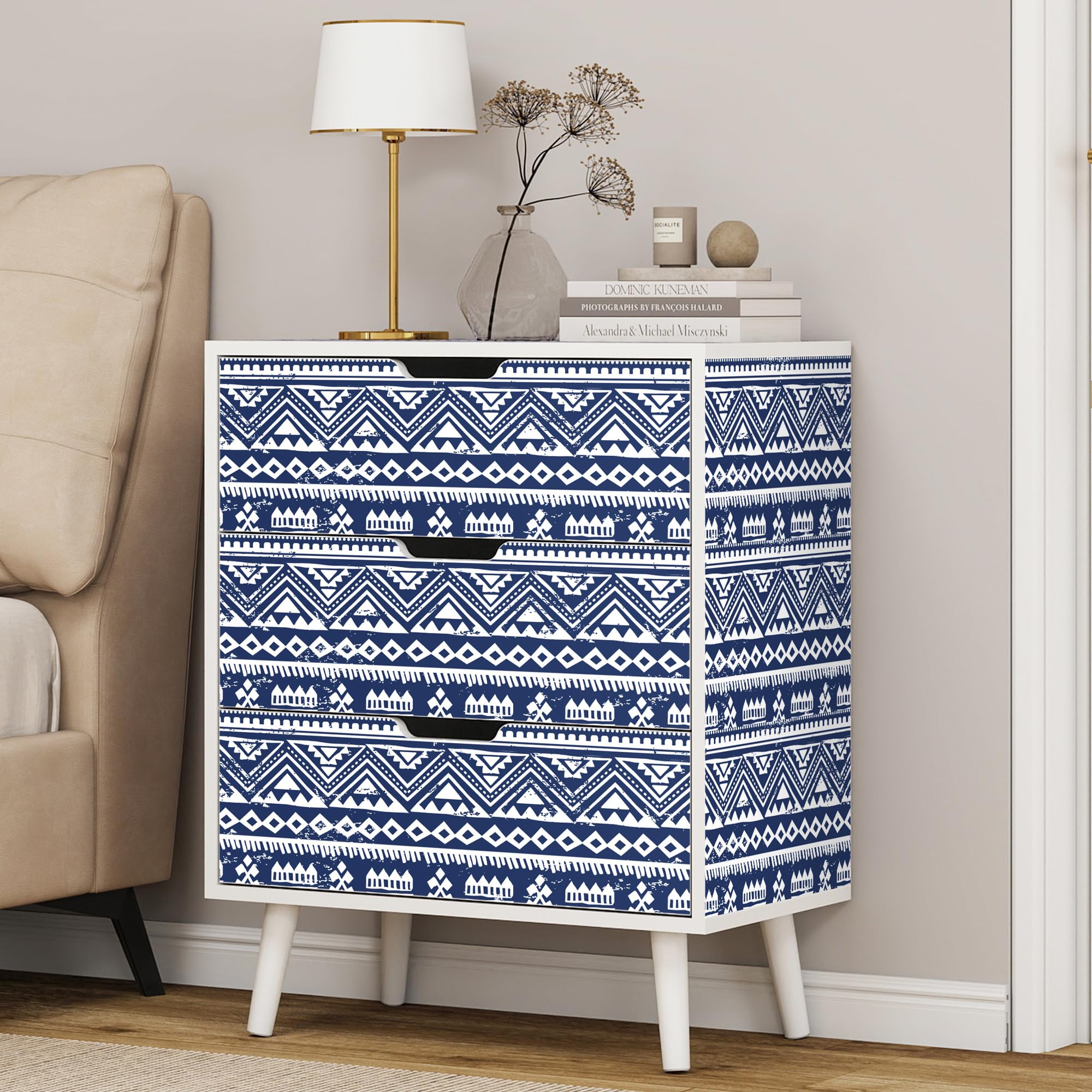 FurSch Farmhouse 3 Drawer Dresser for Storage,Boho Chest of Drawer,Wood Dresser with Drawers for Bedroom Living Room