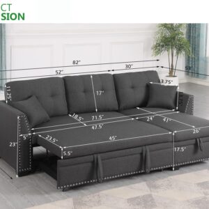 BEEY Convertible Sleeper Sofa Bed, 82" Small Sectional Sofa with Storage Chaise for Small Spaces, L Shaped Couch with Pull Out Bed for Bedroom, Living Room (Dark_Grey)