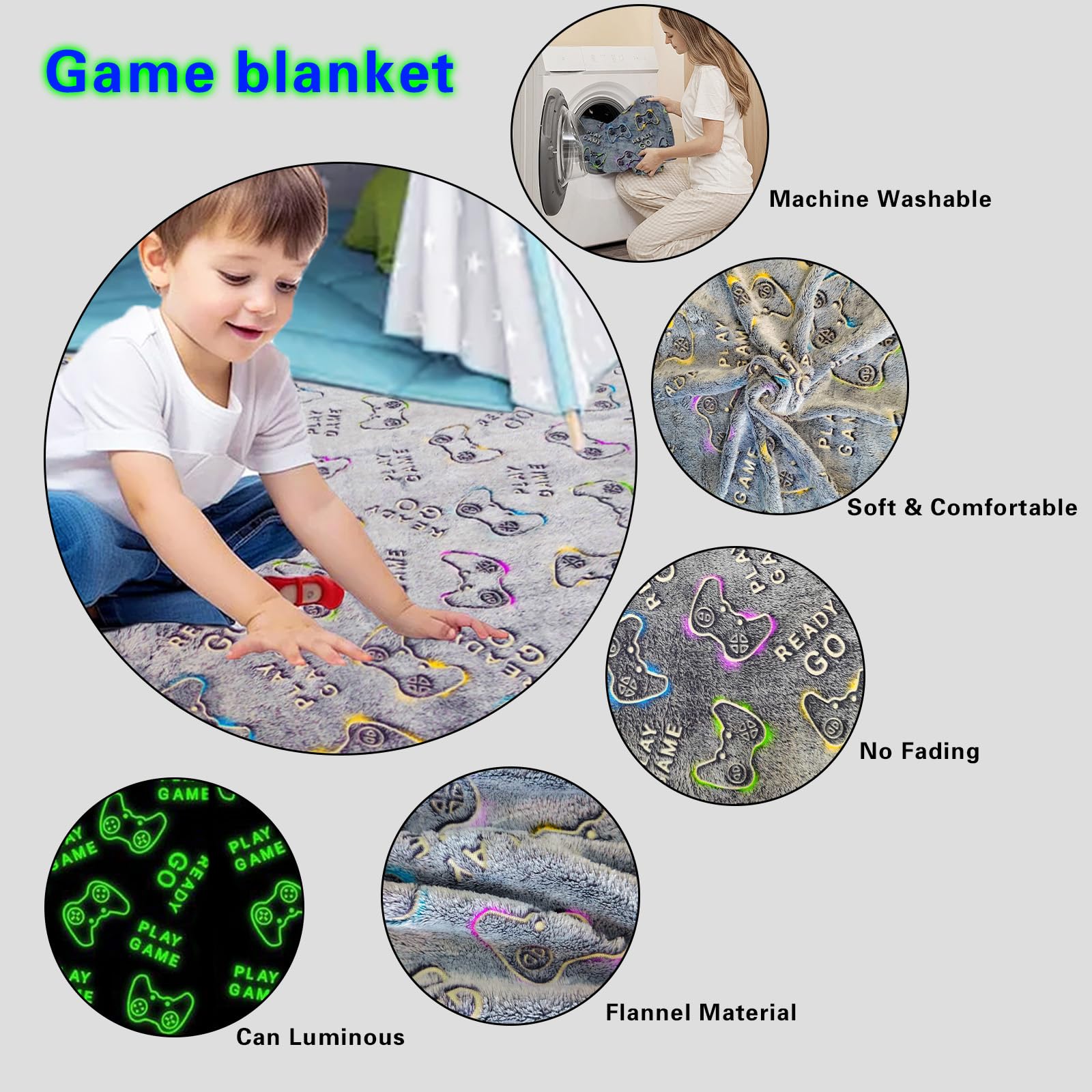 Glow in The Dark Gaming Blanket Gamer Game Controller Throw Gift, Boys Teen Soft Cozy Gaming Blanket Gamer Gifts Game Decor Blankets for Home Bedroom Gaming Gifts for Teenage Boys/Men 50"x60" (Game)