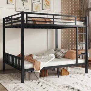 mirightone queen over queen bunk beds for adults, metal bunk bed queen size,heavy-duty bunk bed frame with ladder and slats support for boys girls,space-saving,noise reduced,black