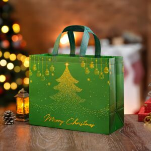 YANGTE 2 Pack 13" Large Christmas Gift Bags with Tissue Paper, Reusable Non-Woven Christmas Bag with Handles for Holiday Presents Wrapping, Christmas Tote Bags for Gifts Wrapping Xmas Party Favors