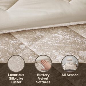 Intelligent Design King Duvet Cover Set, Velvet King Duvet Set, Luxury Diamond Quilting, Lustrous Duvet Cover, Fluffy Duvet Cover, Decor Pillow & 2 Shams, 4 Pieces, Felicia King/Cal King, Champagne