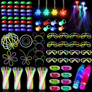 tudona 292 pcs glow in the dark party supplies for kids adults,neon party favors glow sticks rings glasses headband birthday graduation glow party