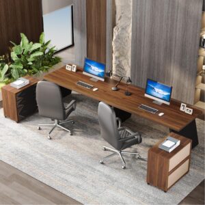 Tribesigns L-Shaped Executive Desk, 62" Large Home Office Computer Desk with 2 Storage Drawers and Letter Size File Cabinet, Workstation Business Furniture Set (Oak & Black)