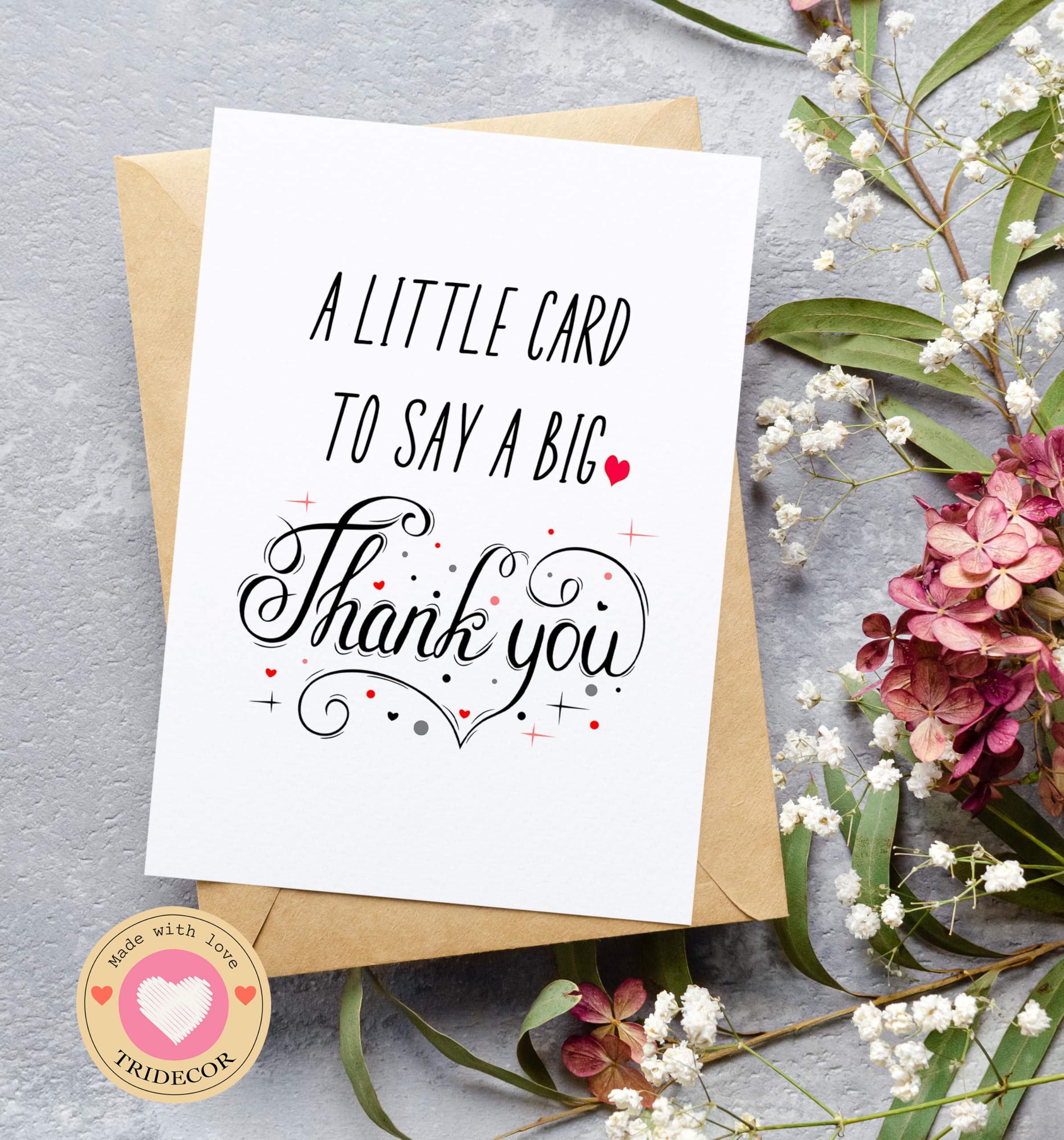 TRIDECOR Thank you Card with Envelope, Simple Cute Single Card, Grateful Card - Folded 5"x7" Card for Him, Her, Teacher, Boss, Doctor, Mom, Dad, Coworker, Bridesmaids, Groomsmen