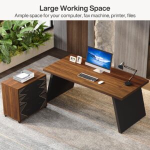 Tribesigns L-Shaped Executive Desk, 62" Large Home Office Computer Desk with 2 Storage Drawers and Letter Size File Cabinet, Workstation Business Furniture Set (Oak & Black)