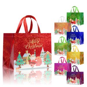 cabzymx 8 pcs multicolor christmas gift bags with bases, large reusable non-woven bags for gifts with 8 colors, 12.6 x 6.7 x 9.8 in holiday gift bags for xmas party, gifts wrapping