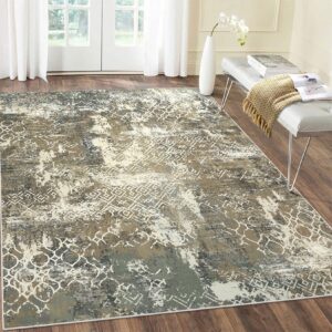 garveehome washable rug 5x7 modern area rug non slip rug low pile accent throw rugs stain resistant indoor floor carpet for living room, camel/green