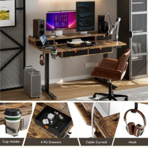 Acrolix 55x30 Inches Standing Desk with Drawers,Adjustable Height Desk with 4 PU Drawers,Double Storage Shelvers Sit Stand Up Desk,Home Office Computer Desk(Rustic Brown)