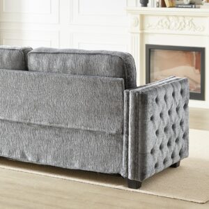 SmartEdge Pull Out Sofa Bed, 2-in-1 Convertible Full Sleeper Sofa Couch with Memory Foam Mattress, Chenille Upholstered Loveseat 3 Seater Full Sofabed Couches for Living Room, Apartment, Grey