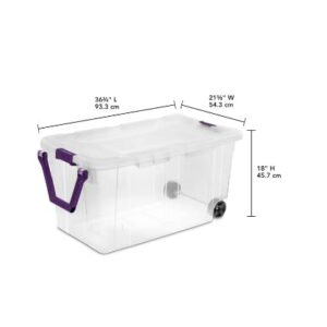 Generic 2PCS 40 Gallon Industrial Tote Plastic Storage Bins Wheeled Large Storage Box Set, Clear And Purple