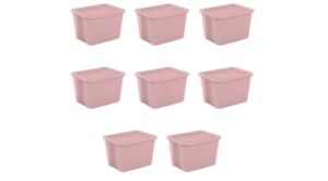 generic 18 gallon tote box plastic, set of 8 stackable totes colors in pink, purple, or fuchsia burst (pink)