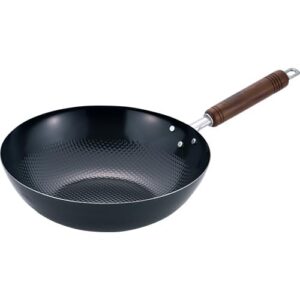 wok pan induction nonstick cooker 10.2inch - iron embossed surface wood handle made in japan