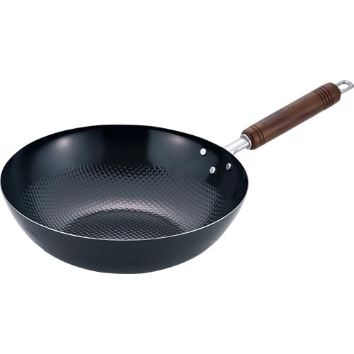 Wok pan Induction NonStick Cooker 10.2inch - Iron Embossed Surface Wood Handle Made in Japan