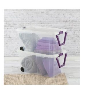 Generic 2PCS 40 Gallon Industrial Tote Plastic Storage Bins Wheeled Large Storage Box Set, Clear And Purple