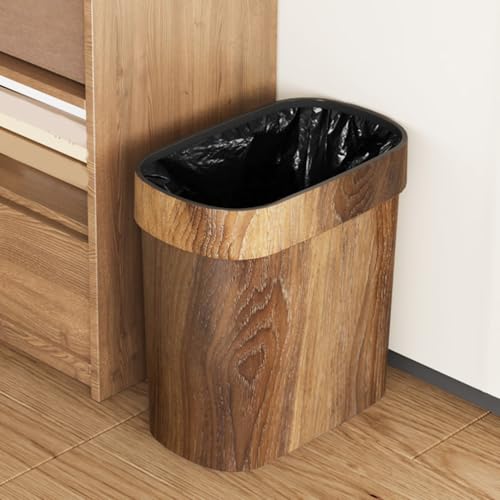 HOLIDYOYO Paper Trash Can Vintage Garbage Can Container Imitation Wood Kitchen Bucket Plastic Rubbish Bin Bedroom Wastebasket Office Waste Bin Basket Bathroom Living Room Home Organizer