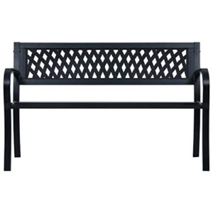 YELWHI Patio Benches Patio Bench Black 47.2" Steel,Outdoor Patio Bench with Steel Frame and Lattice Patterned Plastic Backrest for Comfort and Durability Outdoor Furniture & Accessories