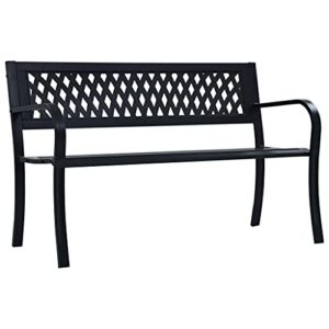 yelwhi patio benches patio bench black 47.2" steel,outdoor patio bench with steel frame and lattice patterned plastic backrest for comfort and durability outdoor furniture & accessories