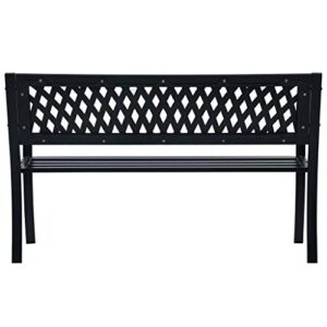 YELWHI Patio Benches Patio Bench Black 47.2" Steel,Outdoor Patio Bench with Steel Frame and Lattice Patterned Plastic Backrest for Comfort and Durability Outdoor Furniture & Accessories