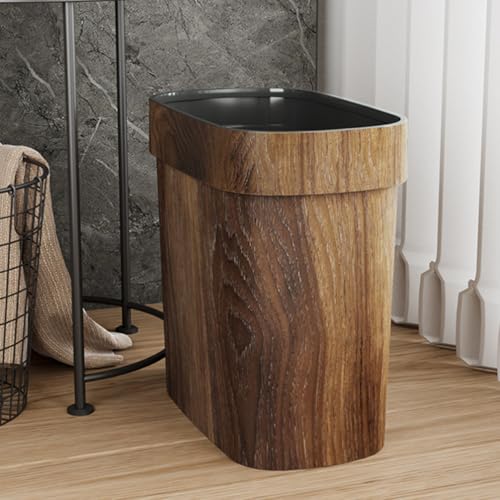 HOLIDYOYO Paper Trash Can Vintage Garbage Can Container Imitation Wood Kitchen Bucket Plastic Rubbish Bin Bedroom Wastebasket Office Waste Bin Basket Bathroom Living Room Home Organizer