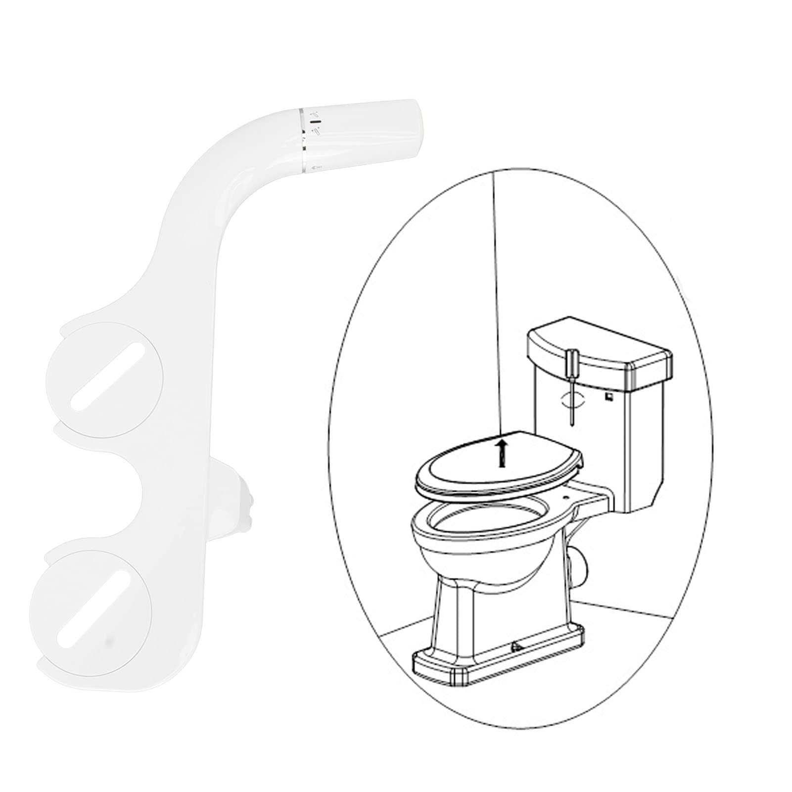 Ultra Slim Bidet Toilet Seat Attachment Dual Nozzle Self Feminine Butt Wash Bidet Attachment 3/8 Inch Tee