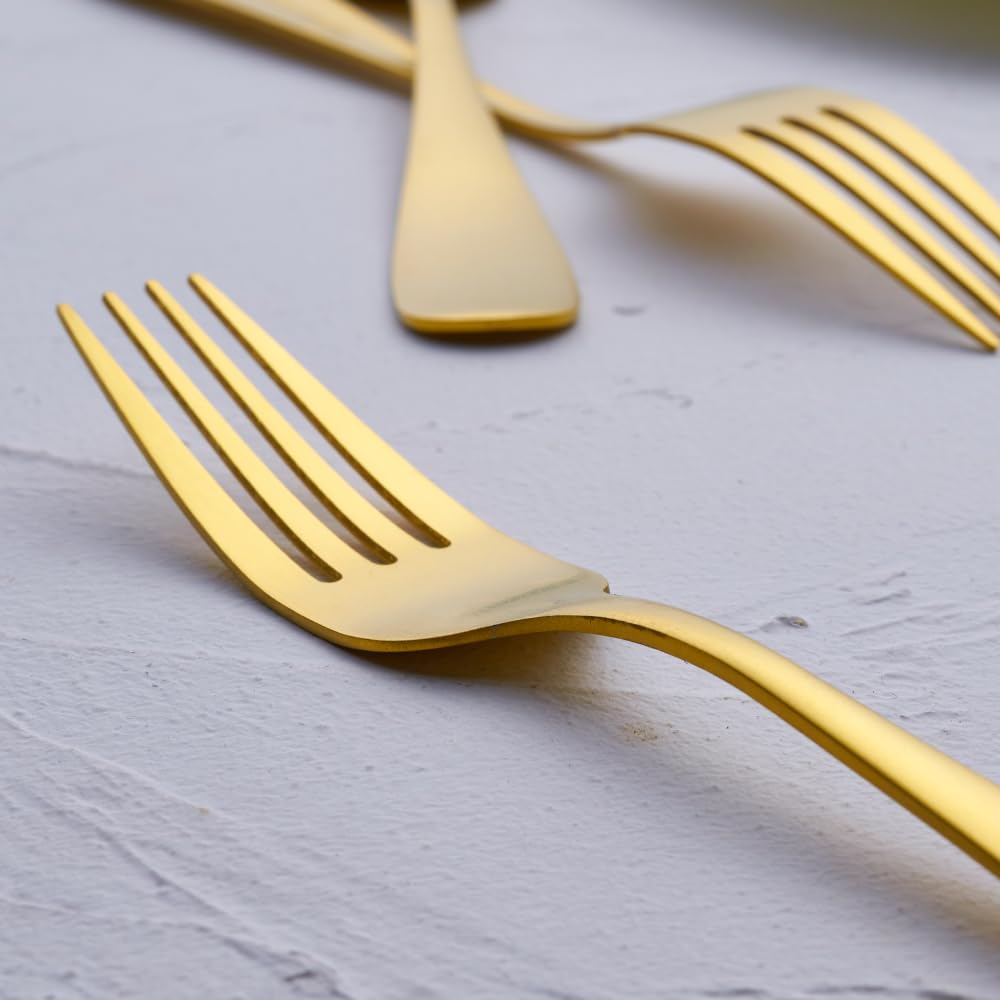 Matte Gold Dinner Fork Set, GoGeiLi 8.0-inch Stainless Steel Satin Finish Fork Silverware, Gold Flatware Table Fork Set of 6, Dishwasher Safe