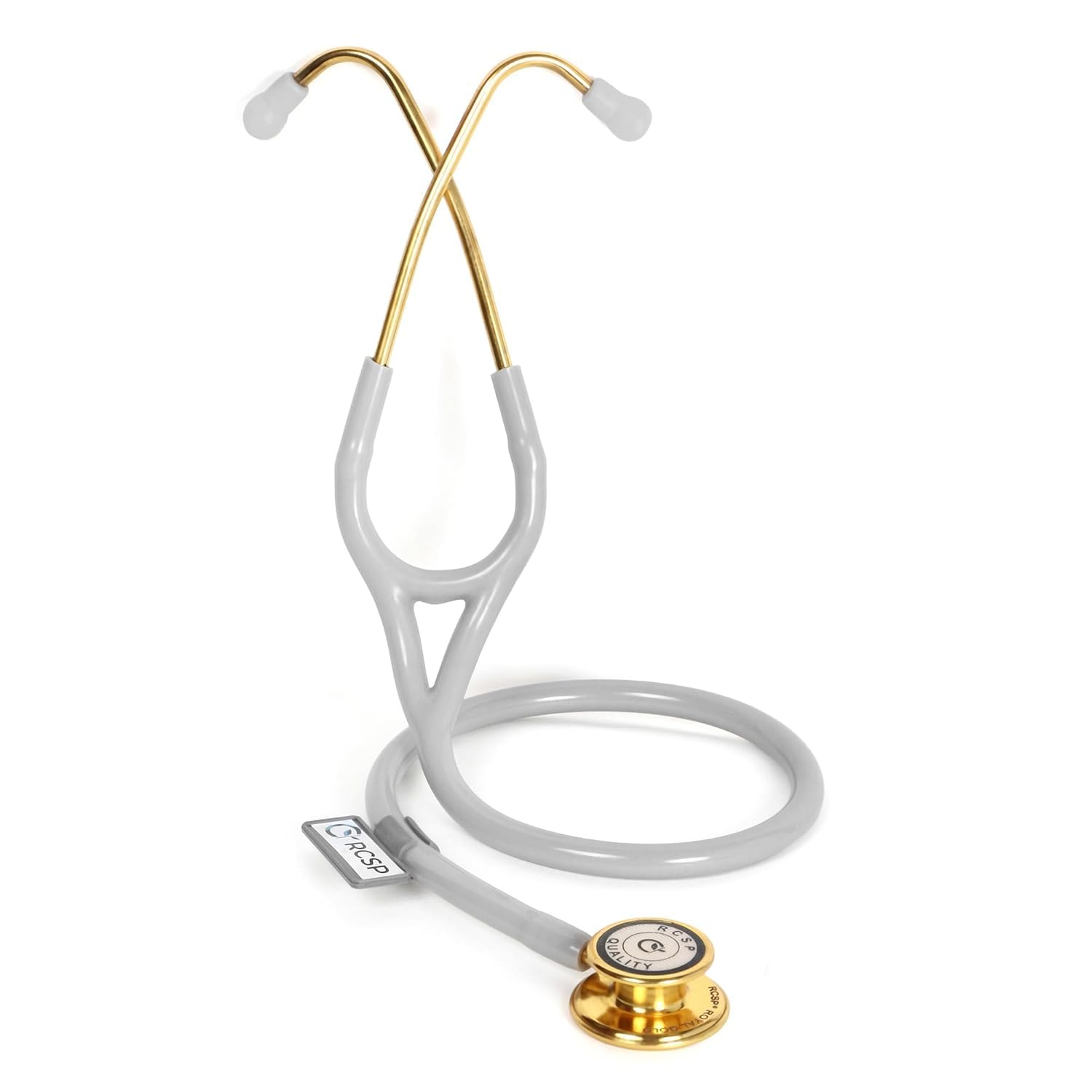 Stethoscope Golden ChestPiece with Latexfree Tube Soft Sealing Ear Knobs Royal Gold For Nurses & Doctors Stainless Steel Brass Ring Grey Tube