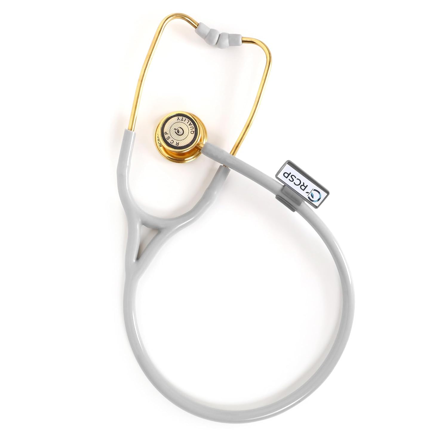 Stethoscope Golden ChestPiece with Latexfree Tube Soft Sealing Ear Knobs Royal Gold For Nurses & Doctors Stainless Steel Brass Ring Grey Tube