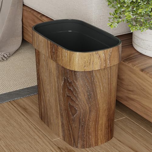 HOLIDYOYO Paper Trash Can Vintage Garbage Can Container Imitation Wood Kitchen Bucket Plastic Rubbish Bin Bedroom Wastebasket Office Waste Bin Basket Bathroom Living Room Home Organizer