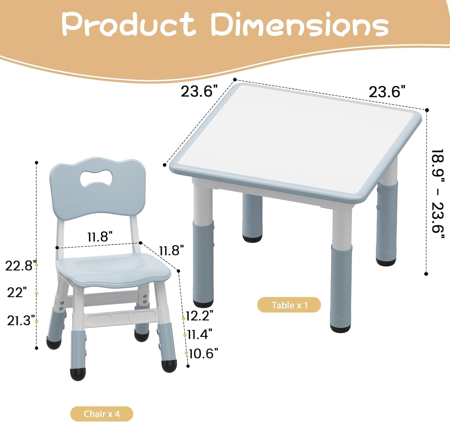 GAOMON Toddler Table and 4 Chairs Set with Graffiti Desktop, Height Adjustable Kids Table and Chairs Set, Non-Slip Legs, 4 in 1 Activity Table Play Table for Reading, Drawing, Playing, Eating