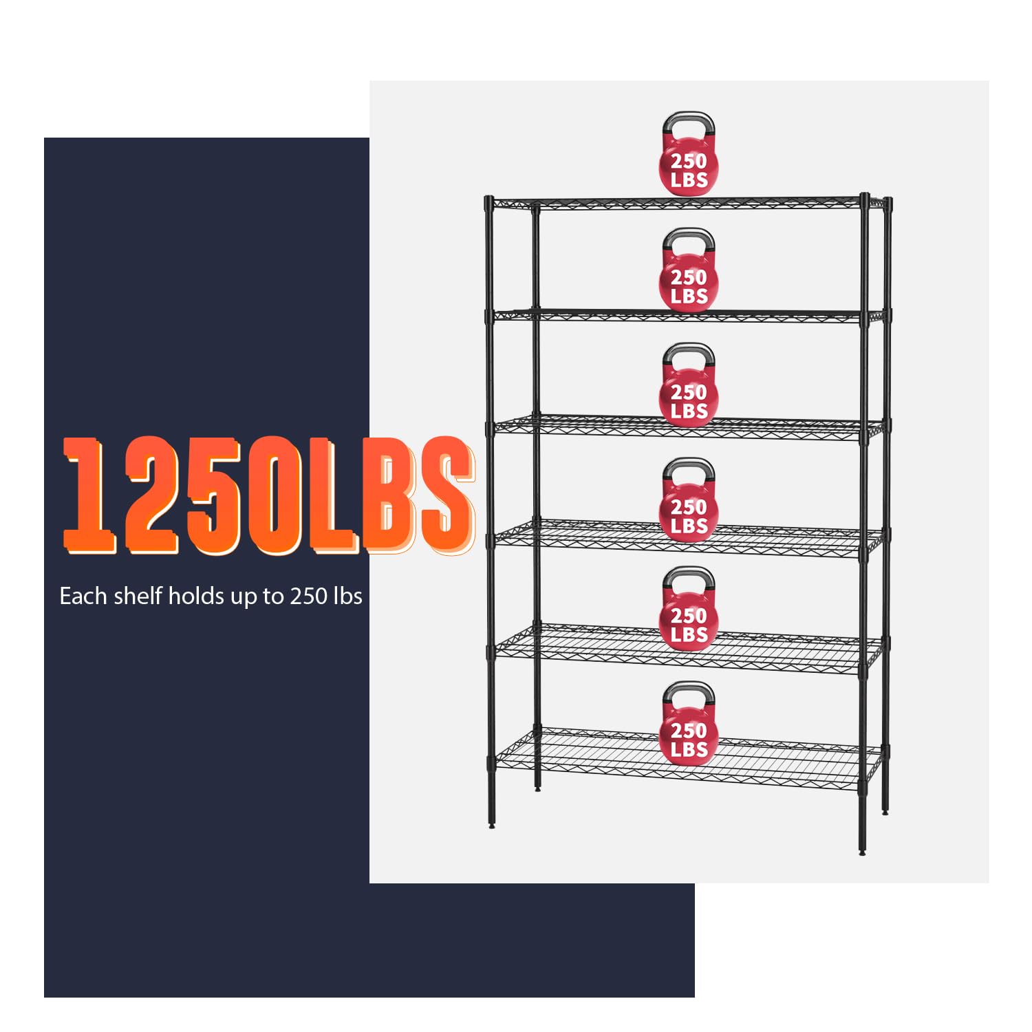 Dopinmin Shelf, 6-Tier Wire Shelving, Metal Shelf, Heavy Duty Metal Storage Shelves, Adjustable Wire Shelving Storage, Commercial Grade Layer Shelf Rack 1250 LBS Capacity (Black)