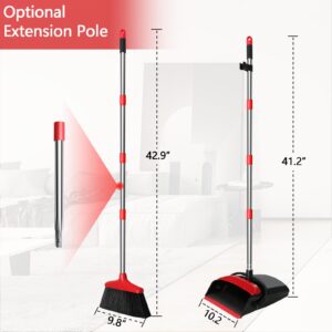 Loonpon Broom with Dustpan Combo Set,43inch Long Handle Stiff Broom Dust pan, for Garage Kitchen Room Office Lobby