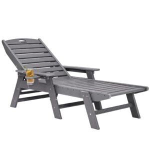 vevor chaise lounge chair, 450 lbs weight capacity, adjustable patio lounge chair for outdoor with 6 positions backrest, hdpe lounge chair with cup holder for pool poolside deck backyard lawn, gray