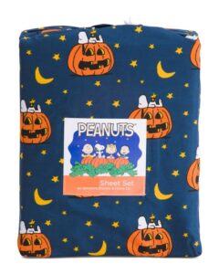 berkshire blanket & home co. peanuts halloween fall themed sheet sets (blue - moons & pumpkins, queen)