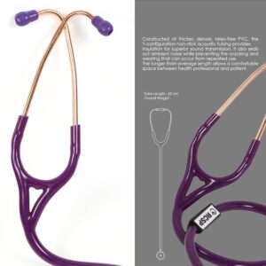 RCSP Cardio Stethoscope for Doctors and Nurses, Lightweight Chest Piece, Flexible Jointless Tube, Soft Ear Knobs, Rose Gold, Single Head Brass (PURPLE)