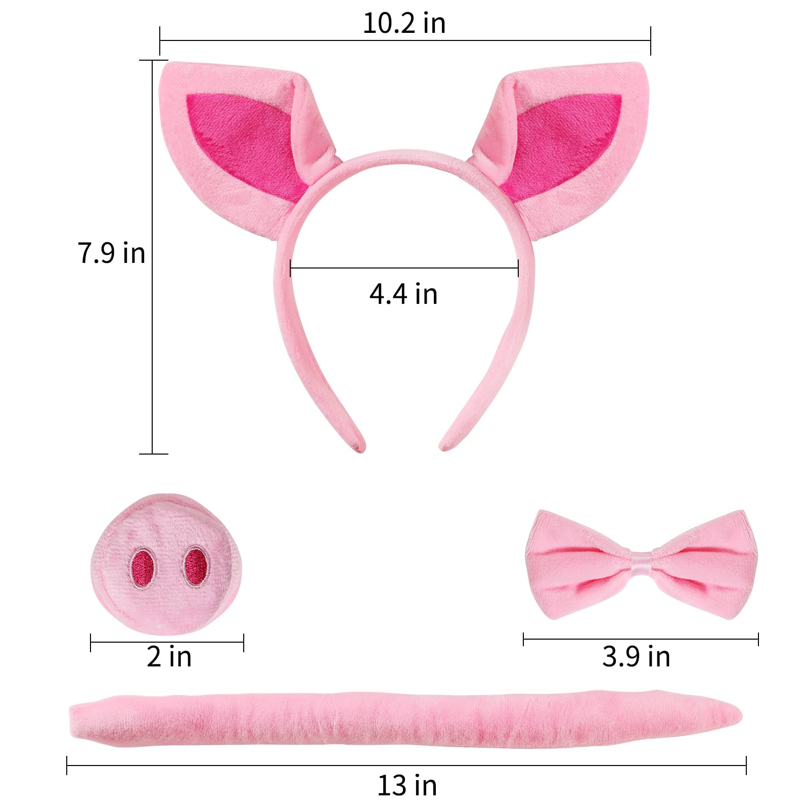 CASW Pig Costume Accessories Set Ears-Headband-Nose-Tail-Bow-Tie : Pig Costume Set for Kids - for Halloween Party, Carnival Dress up Play